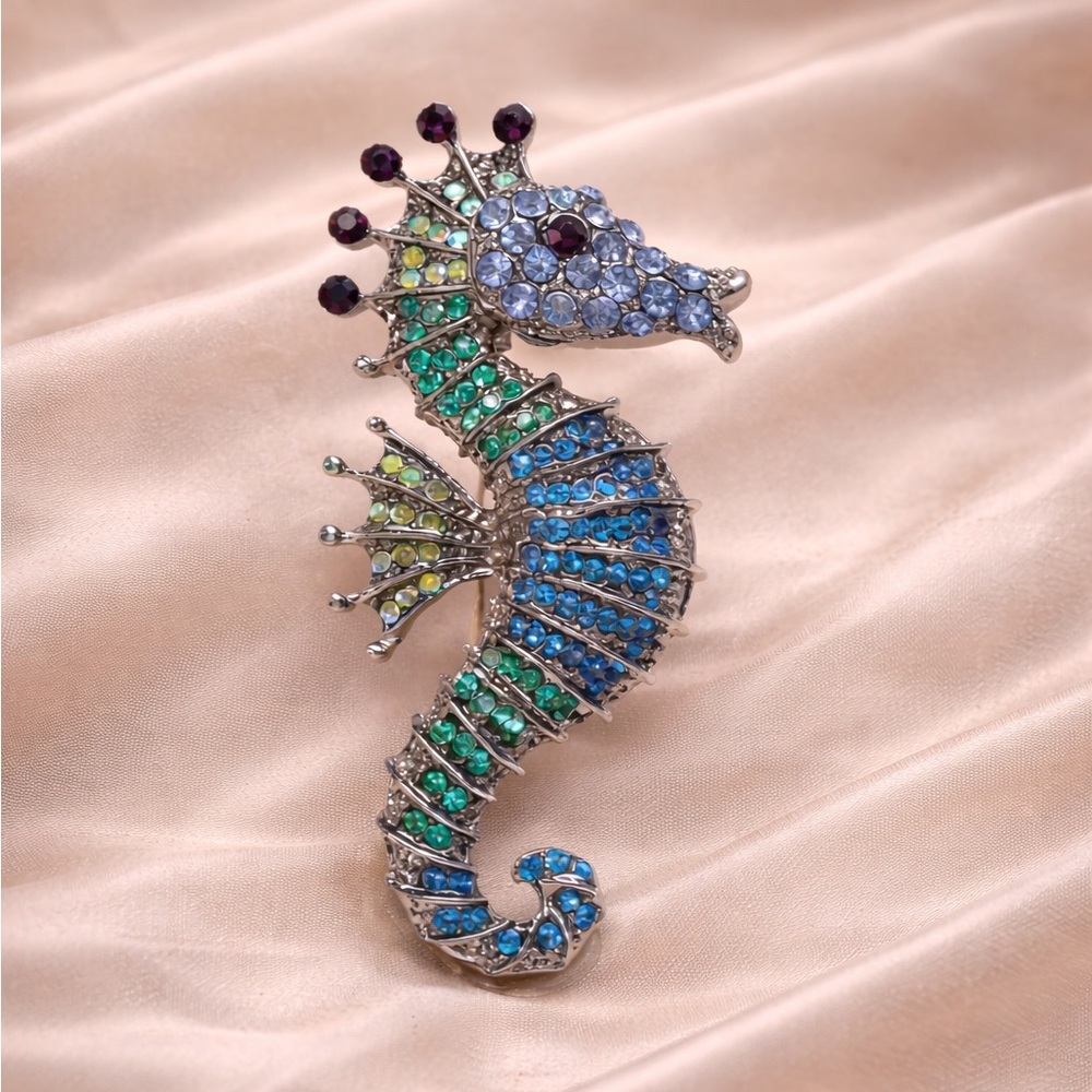 Seahorse Blue Crystal Brooch